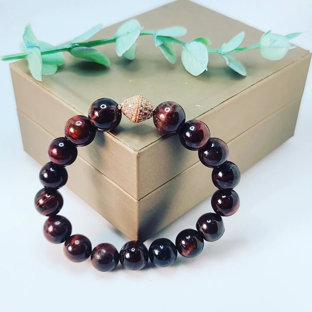 Red Tiger Eye Zirconia charm bracelet 10 mm